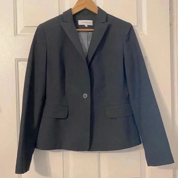 Calvin Klein Navy Blue Short Singe Button‎ Blazer Jacket size 2 - Picture 1 of 12